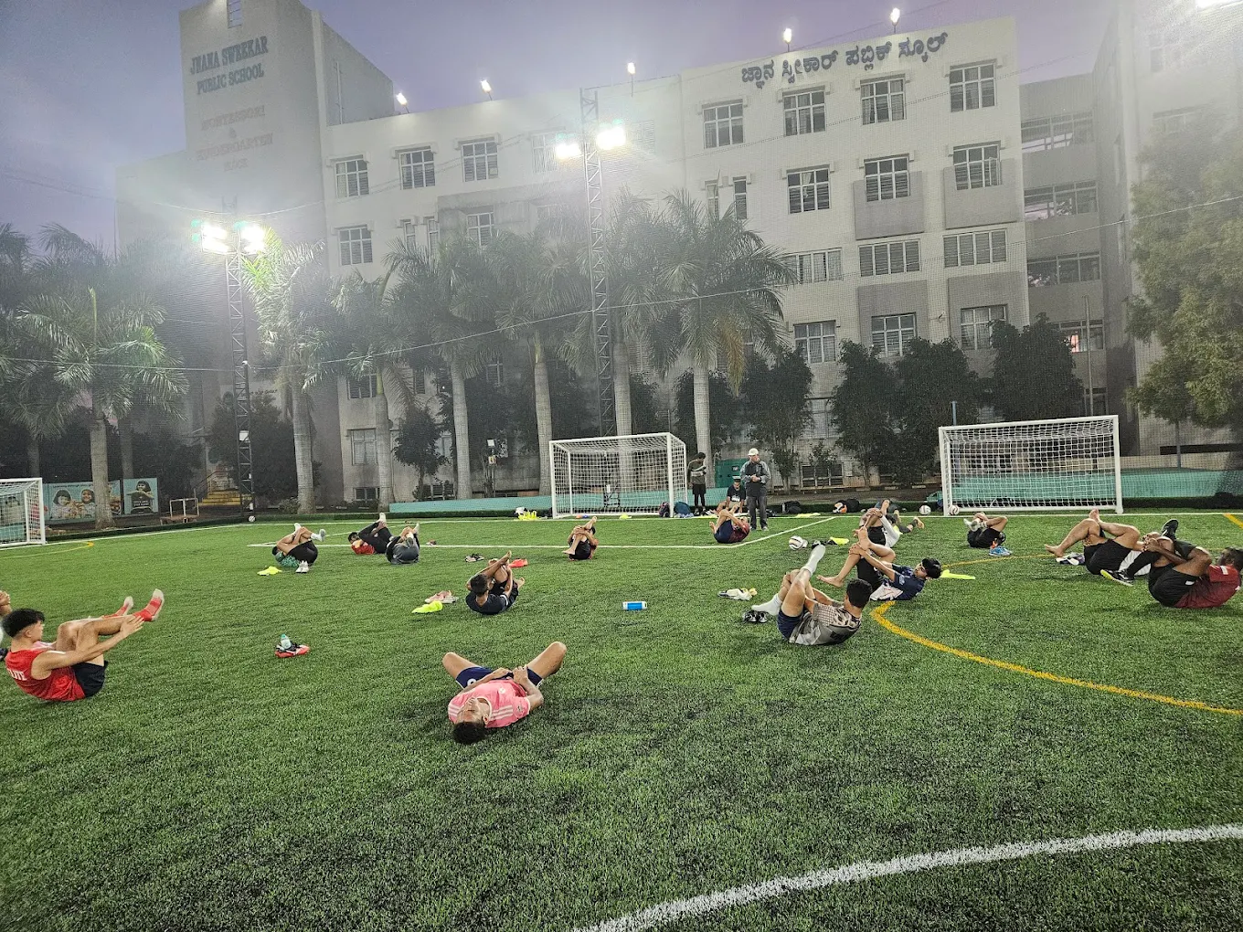 Players stretching after training